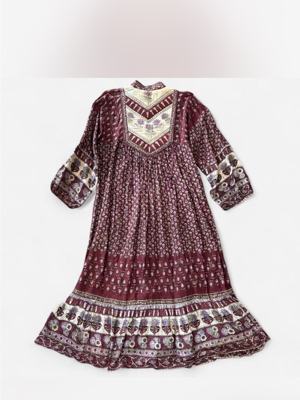 Bohemian Maxi Dress in Burgundy and Cream - Picture 3 of 5